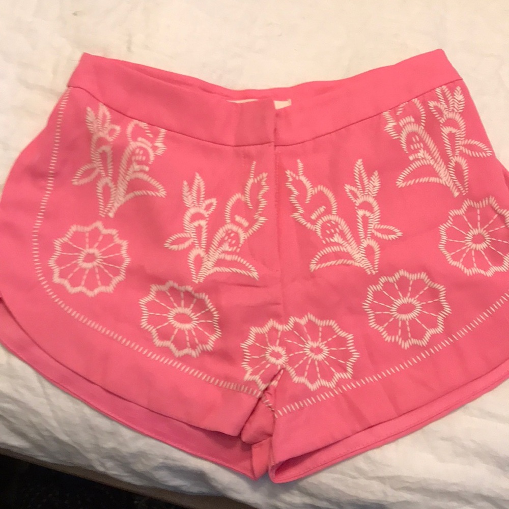 Pink and white embroidered shorts